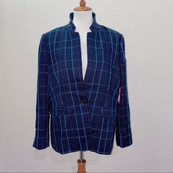 Vince Camuto Jackets & Blazers - NWT Vince Camuto Navy Windowpane Blazer Size 16